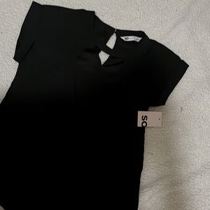 Black dress shirt.  Slit-low cut neck